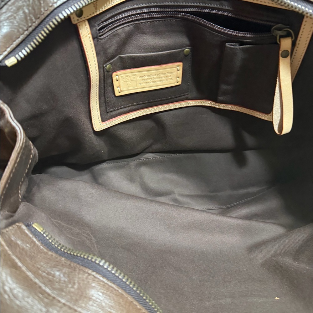 Frye Dark Brown Leather Satchel with Gold Hardware - Picture 4 of 10